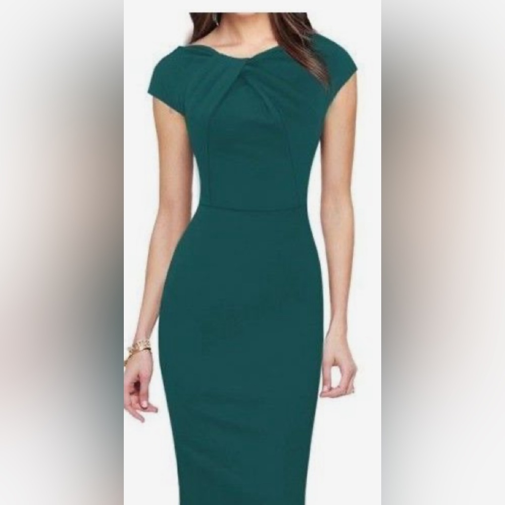 Max & Cleo Women's 6 Green Satin Cocktail Shift Dress